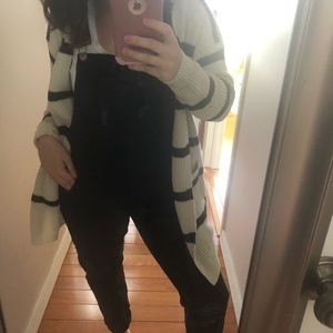 Black denim overalls